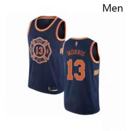 Mens New York Knicks 13 Marcus Morris Authentic Navy Blue Basketball Jersey City Edition
